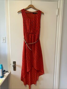 Elegant High-Low Orange Dress with Blue Dots - 2013